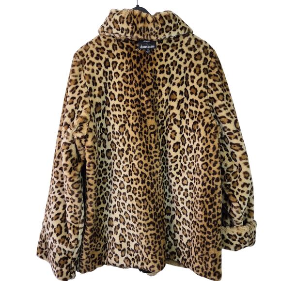 Dennis Basso Brown Gold Leopard Reversible Zip Front Faux Fur Coat Jacket NEW M - Picture 2 of 3